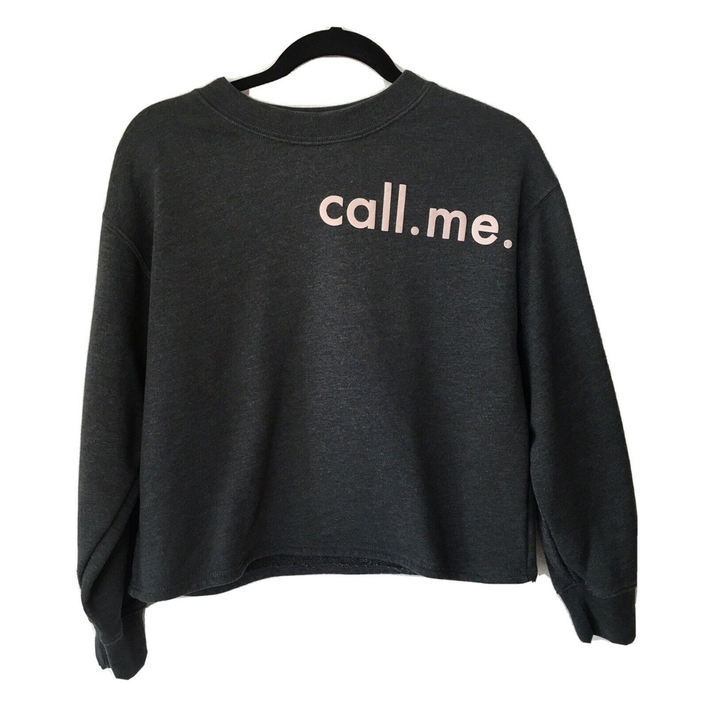 Ten Sixty Sherman Nordstrom Pullover Sweater‎ Call Me Graphic Crop Gray Sz Small